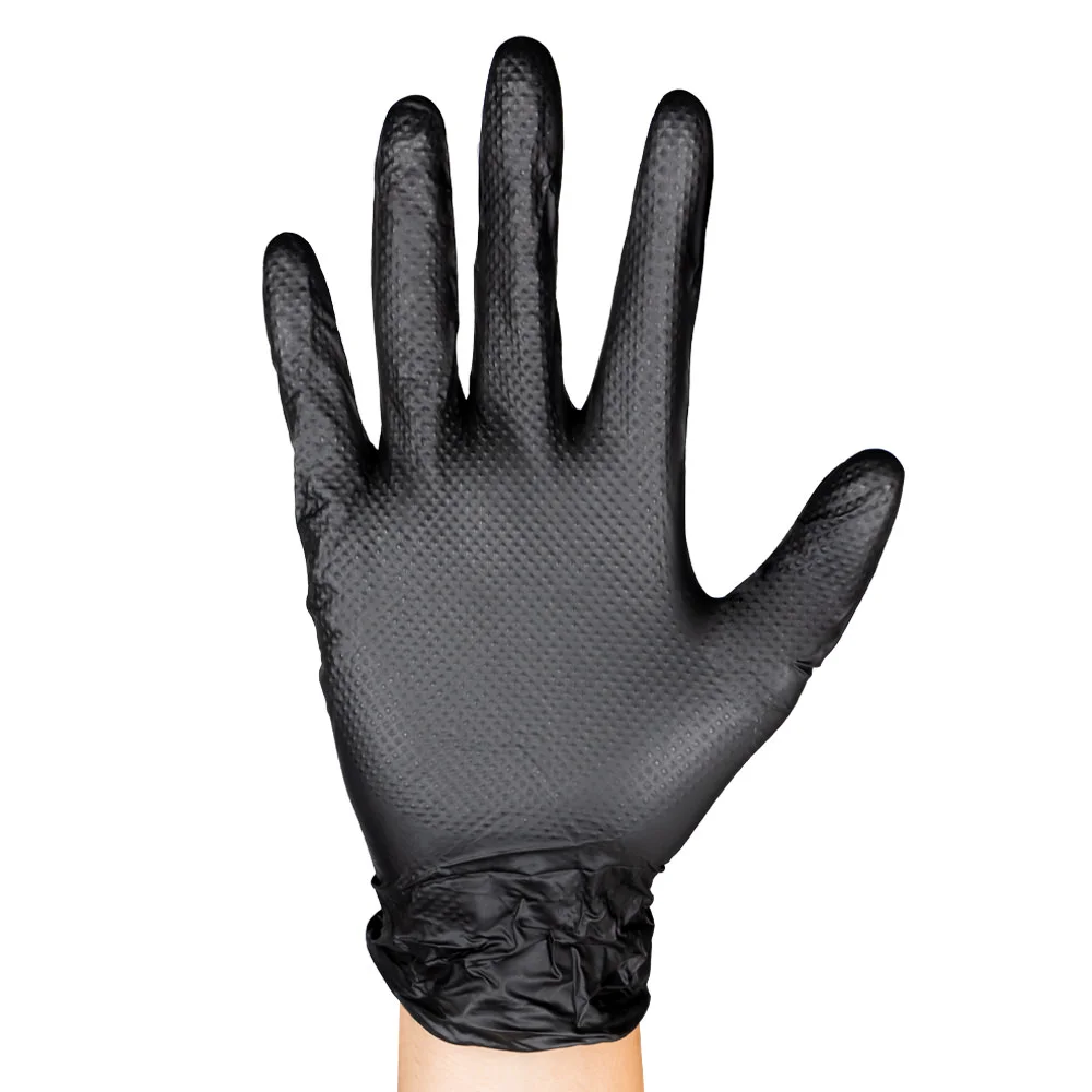 Boîte De Gants Noirs En Nitrile T:M 7,0MIL (100 Gants) Texture Diamant – Image 2